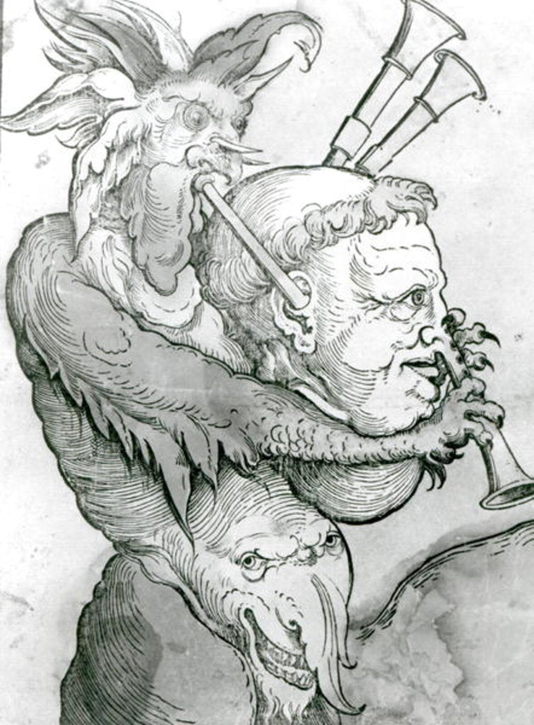 Detail of Devil Playing Man's Head as Bagpipes, 1144 by School German