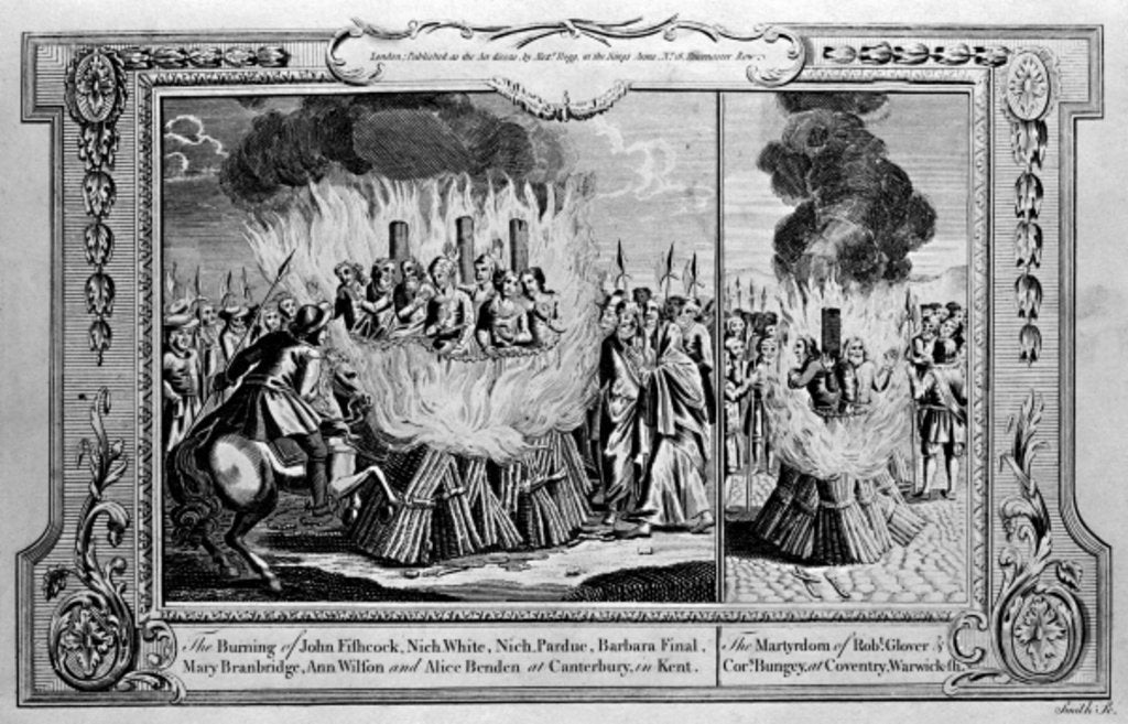 Detail of The Burning of John Fishcock and the martyrdom of Robert Glover by English School