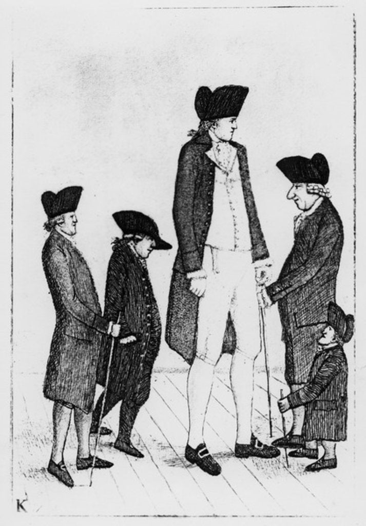 Detail of Byrne, the Irish Giant, Mr. Watson, Mr. McGowan, Mr. Fairholme, and Geordie Cranstoun, 1784 by John Kay