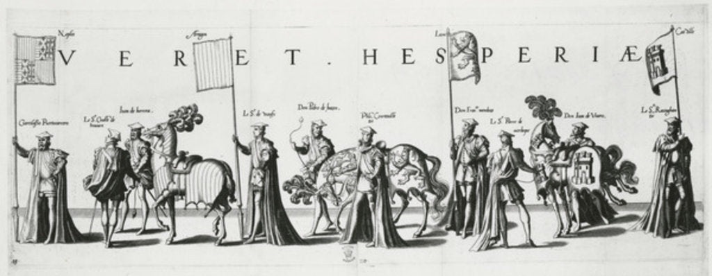 Detail of Arms of Castile and Leon at the Funeral Procession of Emperor Charles V, 1559 by Jan van Doetechum the elder
