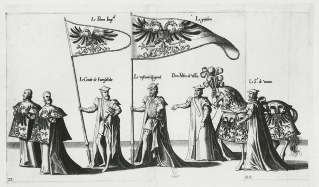 Detail of Imperial banner at the Funeral Procession of Emperor Charles V, 1559 by Jan van Doetechum the elder