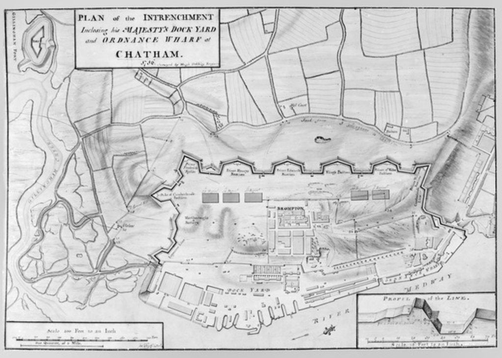 Detail of Plan of the Entrenchment of His Majesty's Dock Yard and Ordnance Wharf at Chatham, 1756 by English School