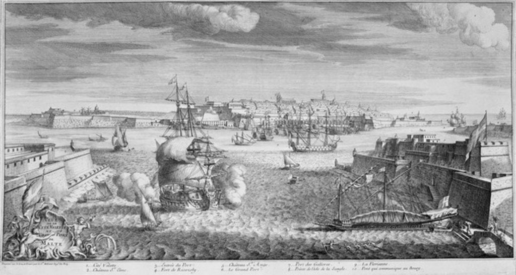 Detail of View of the City of Valetta, Port of Malta, c.1736 by French School