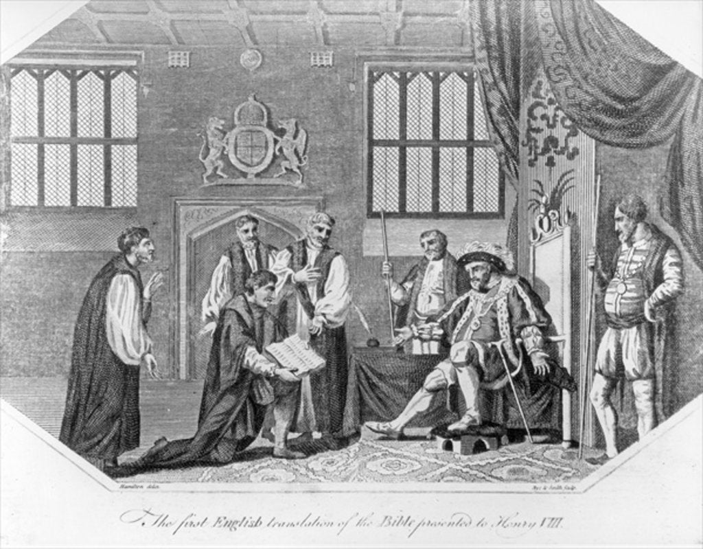 Detail of The first English translation of the Bible presented to Henry VIII, 1824 by English School