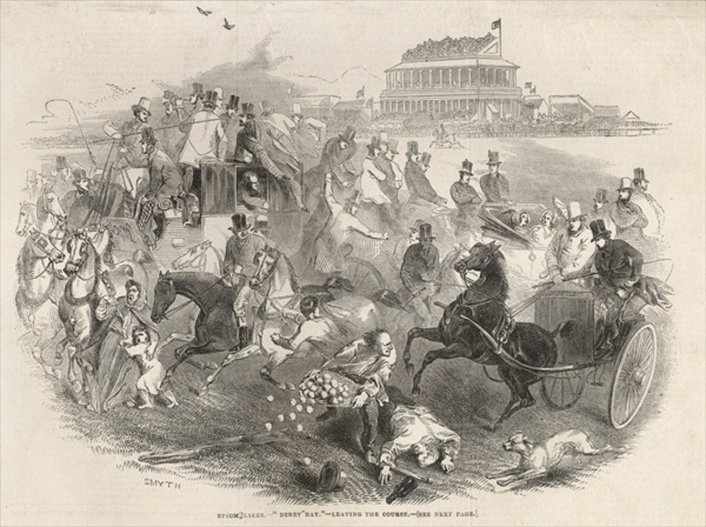Detail of Epsom Races, 'Derby Day': Leaving the Course by English School
