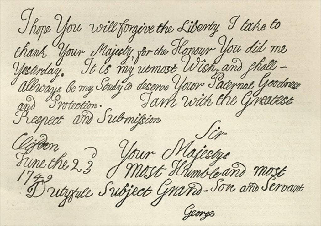 Detail of Letter from George III to his grandfather the King, 23rd June 1749, published in 'Leisure Hour', 1891 by English School