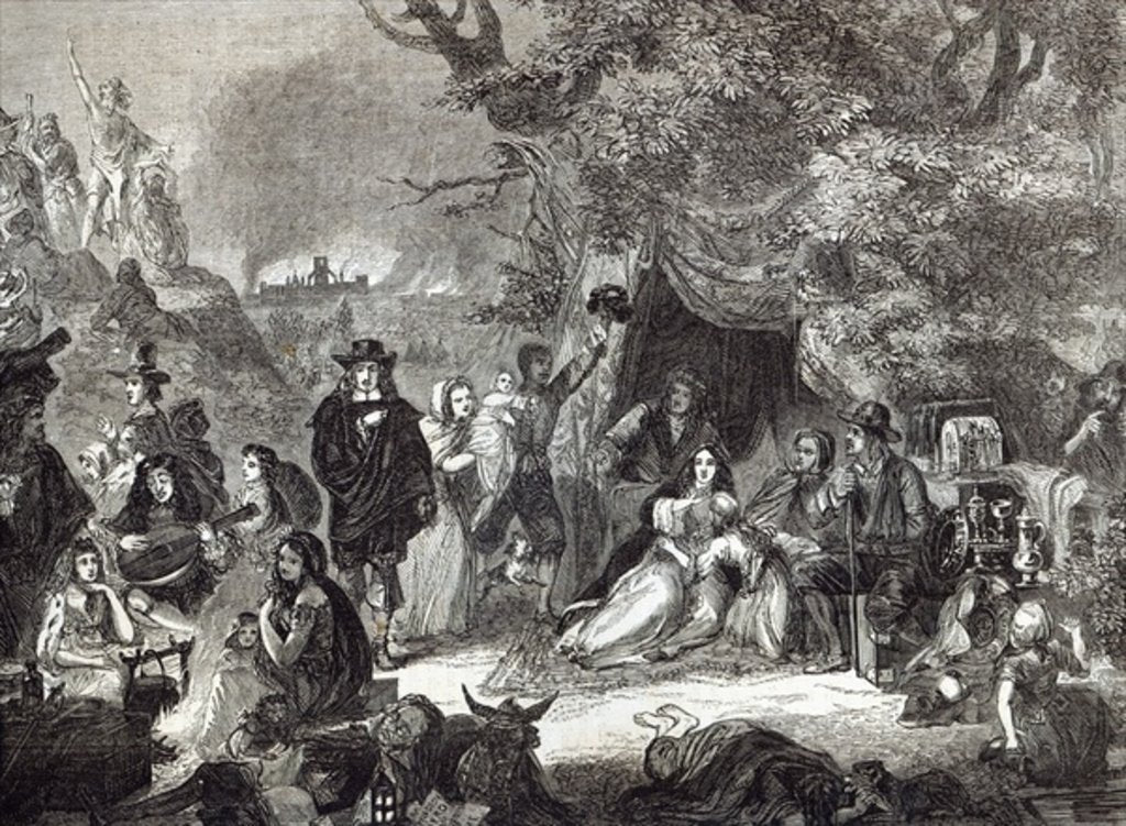 Detail of Highgate Fields during the Great Fire of London in 1666 by Edward Matthew (after) Ward