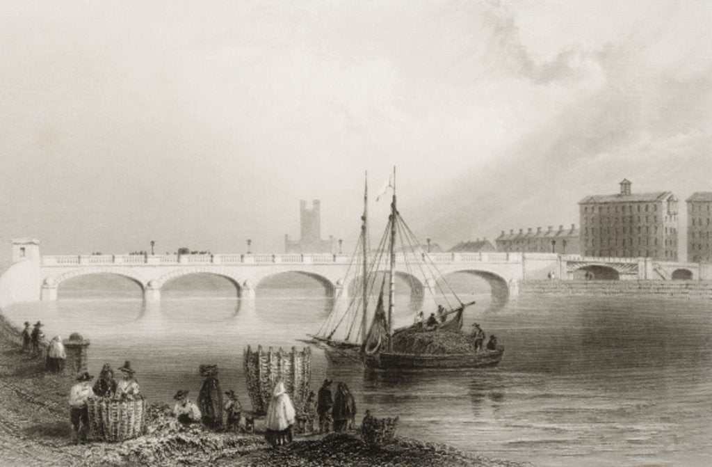 Detail of Wellesley Bridge, Limerick, Ireland by William Henry (after) Bartlett