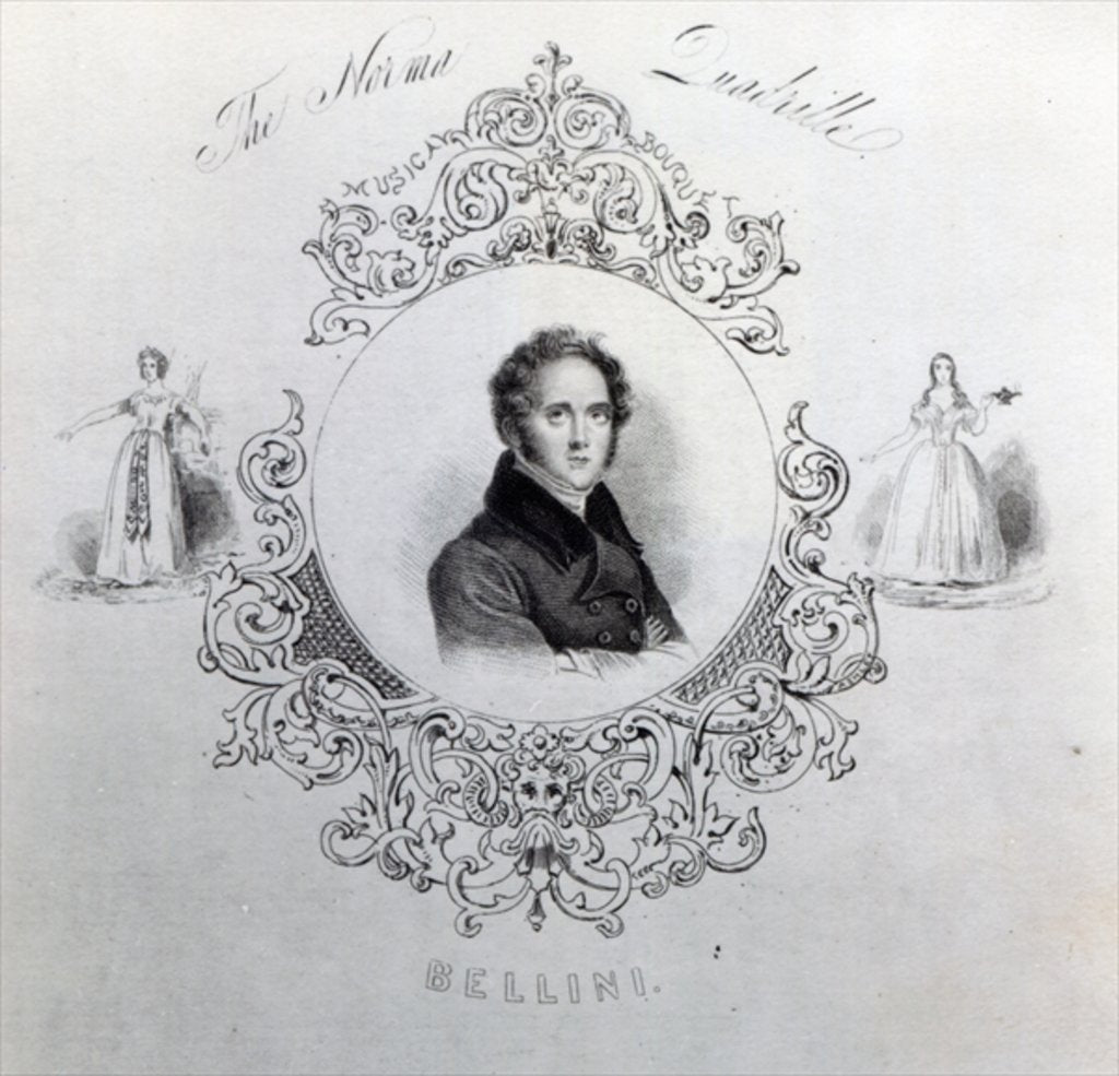 Detail of Cover of Sheet Music for a Quadrille, with a portrait of Vincenzo Bellini by English School