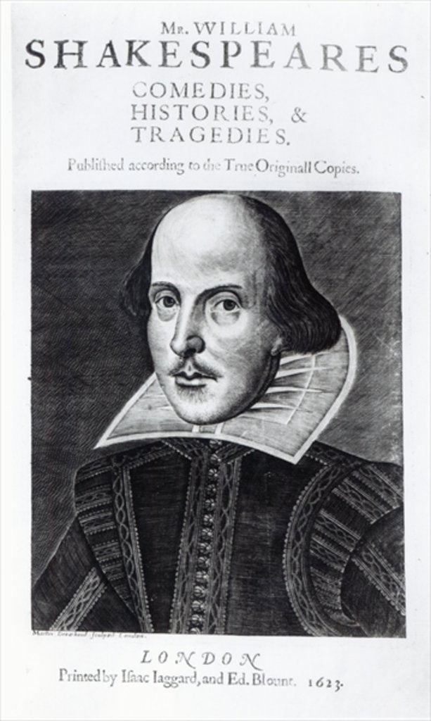 Detail of Titlepage of 'Mr. William Shakespeares Comedies, Histories and Tradgedies' by Martin Droeshout