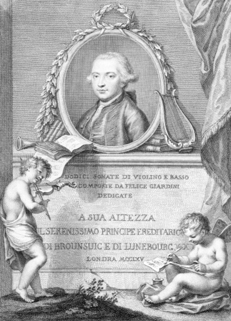 Detail of Sheet Music Cover with a portrait of Felice Giardini by Giovanni Battista (after) Cipriani