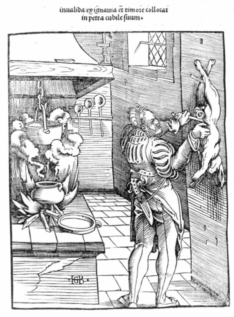 Detail of View of a sixteenth century kitchen with cook gutting a rabbit by Hans Baldung Grien