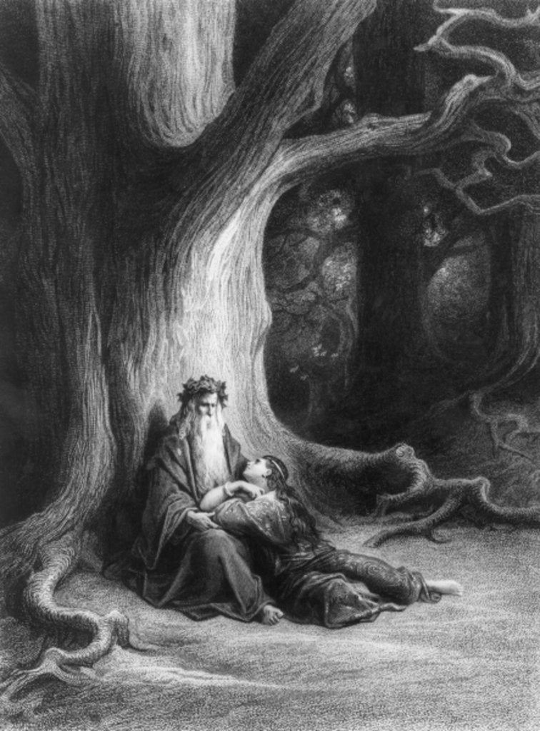 Detail of The Enchanter Merlin and the Fairy Vivien in the forest of Broceliande by Gustave (after) Dore