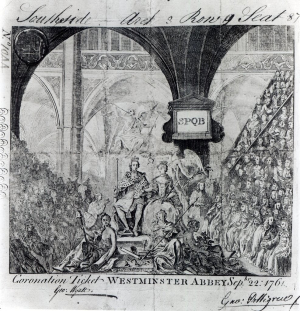Detail of Ticket for the Coronation of George III at Westminster Abbey, September 22nd 1761 by English School