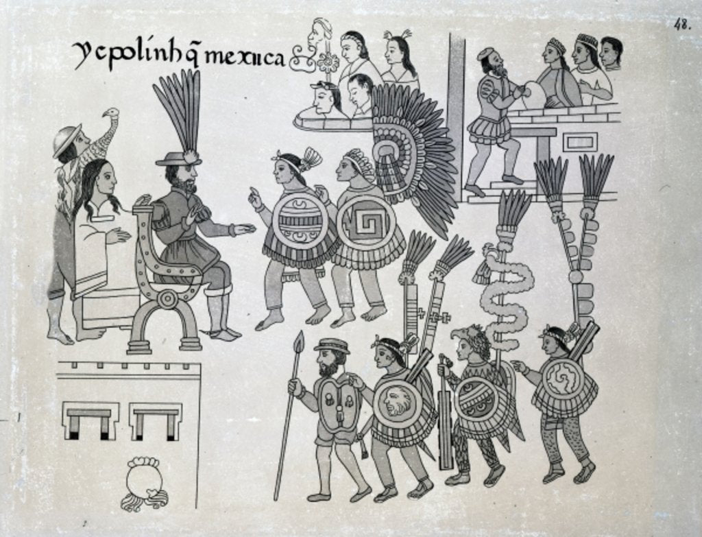 Detail of The last Aztec Emperor Cuauhtemoc surrenders by Spanish School
