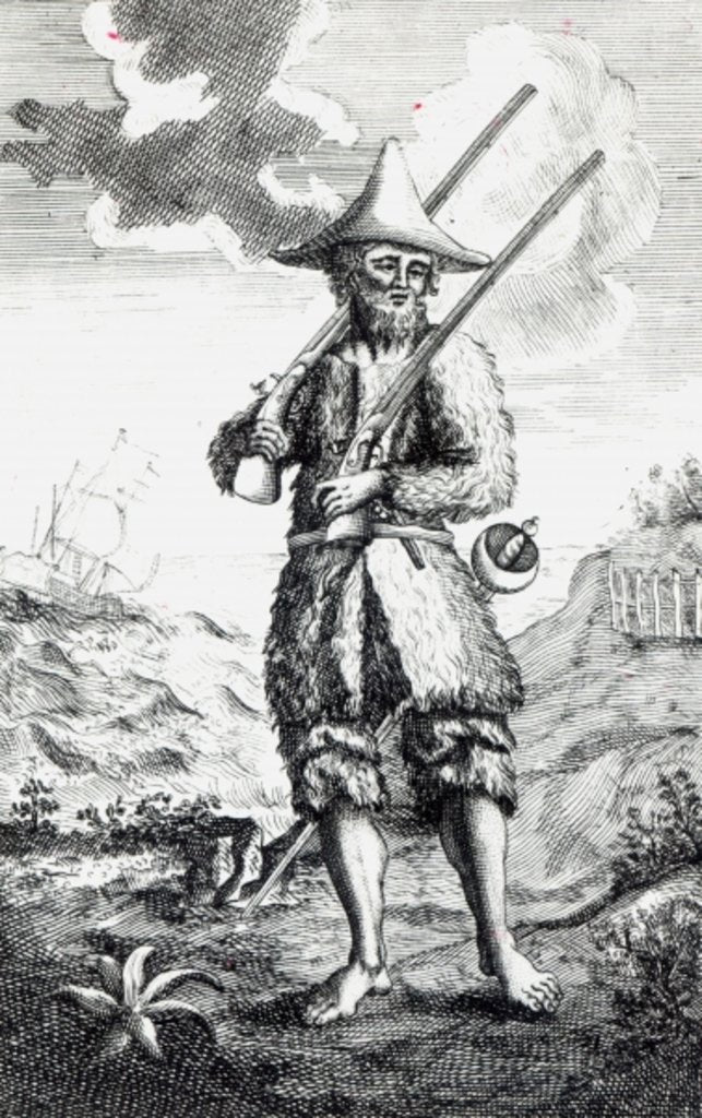 Detail of Frontispiece to 'The Life and Strange Surprizing Adventures of Robinson Crusoe of York, Mariner' by Daniel Defoe, 1719 by English School
