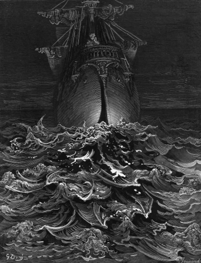 Detail of The Mariner gazes on the ocean and laments his survival while all his fellow sailors have died by Gustave Dore