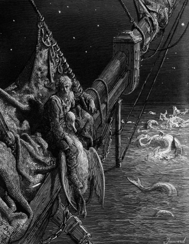 Detail of The Mariner gazes on the serpents in the ocean by Gustave Dore