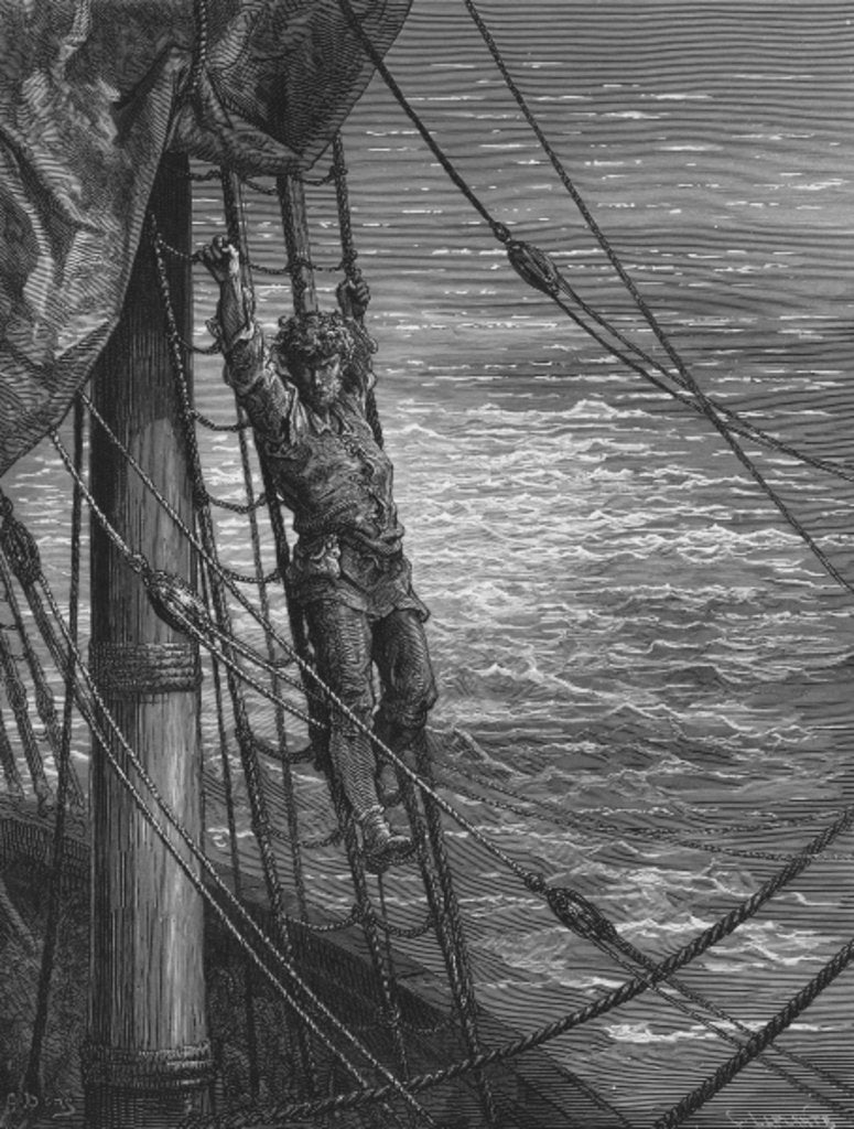 Detail of The Mariner describes to his listener, the wedding guest, his feelings of loneliness and desolation while on the ship by Gustave Dore