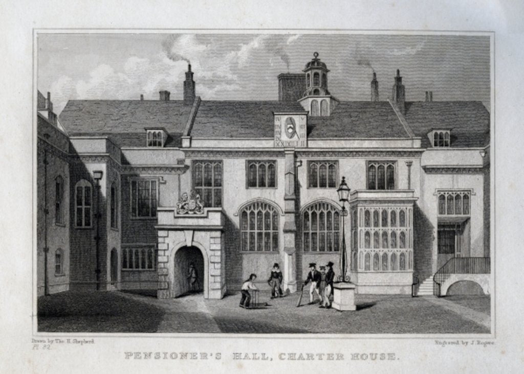 Detail of Pensioner's Hall, Charter House, engraved by John Rogers, 1830 by Thomas Hosmer Shepherd