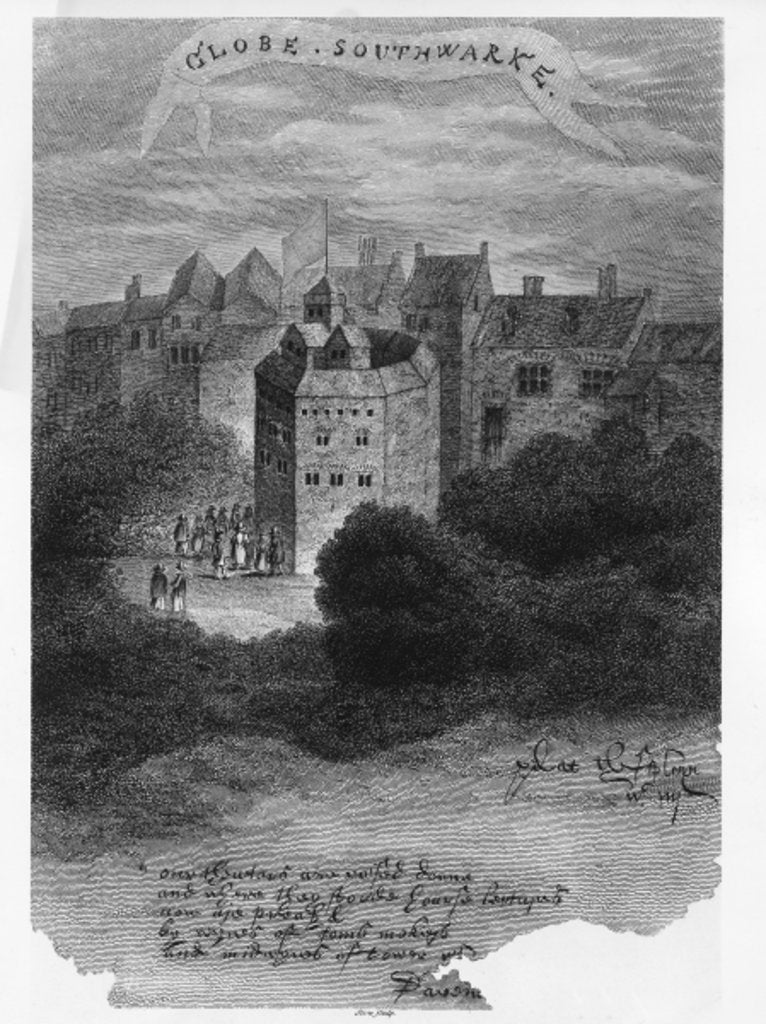 Detail of The Globe Theatre, Bankside, Southwark, after a drawing from 'Pennant's London', first published 1793, engraved by James Stow, published 1812 by English School