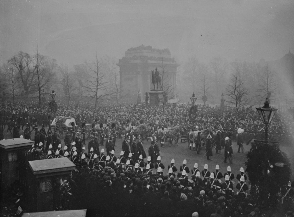 Detail of Queen Victoria's funeral cortege passes Wellington Arch, 2nd February 1901 by English Photographer
