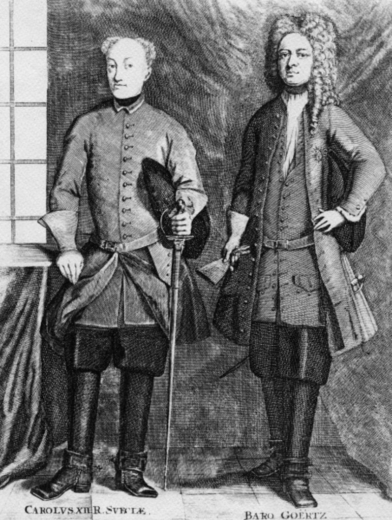 Detail of Charles XII of Sweden with his advisor Baron Gortz by Swedish School