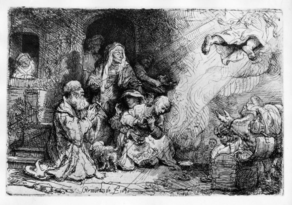 Detail of The Angel departing the family of Tobias, 1641 by Rembrandt Harmensz. van Rijn