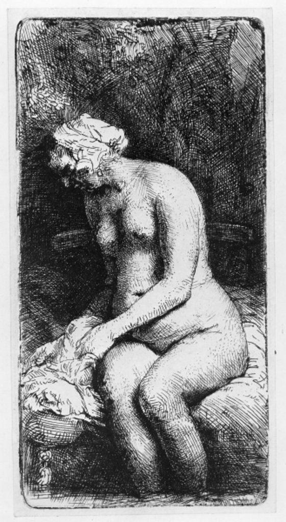 Detail of Woman bathing by Rembrandt Harmensz. van Rijn