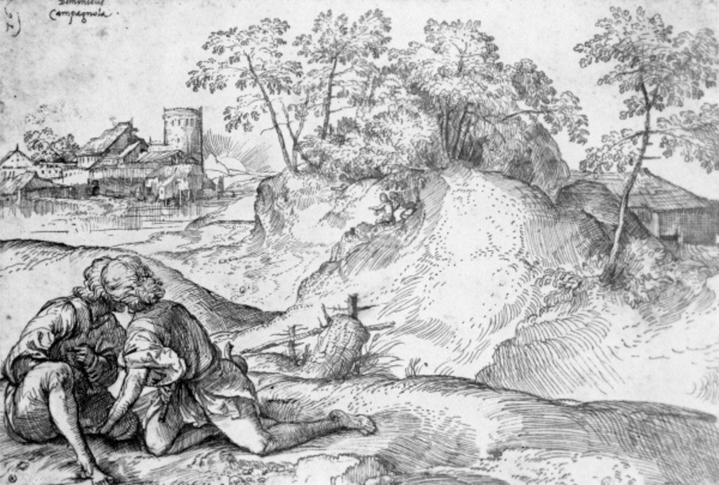 Detail of Youths in a Landscape by Domenico Campagnola