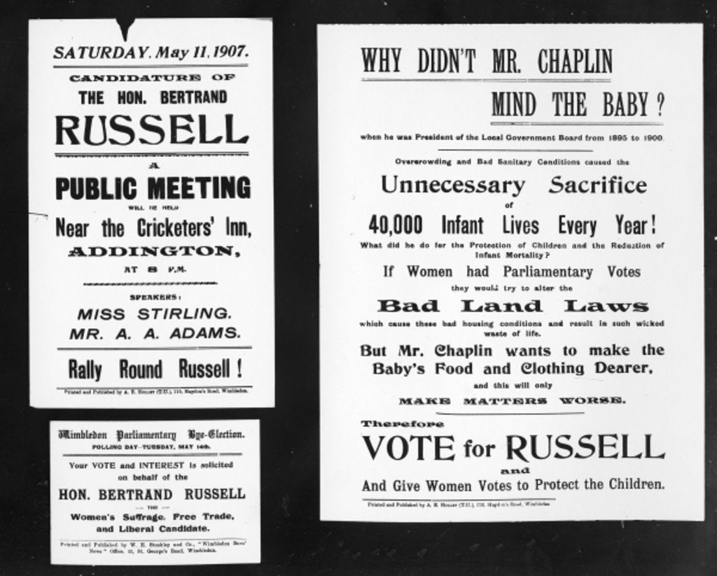 Detail of 'Why didn't Mr. Chaplin mind the baby?', posters from Bertrand Russell's election campaign by English School