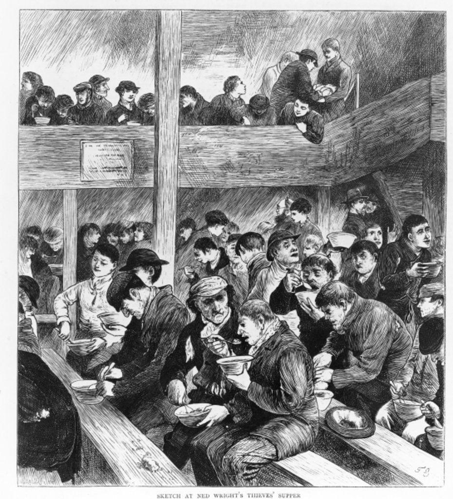 Detail of Ned Wright's Thieves' Supper, published in 'The Graphic' illustrated newspaper Saturday, February 26, 1870 by English School