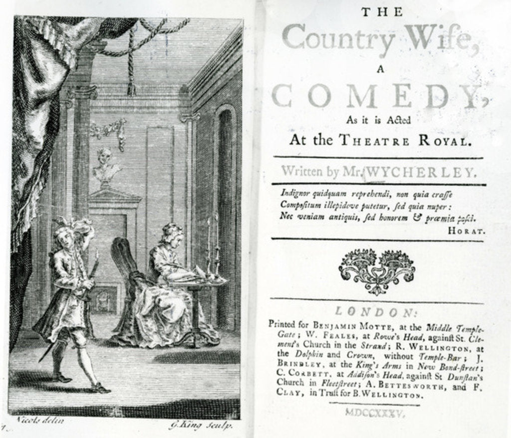 Detail of Title page of the Script for The Country Wife at the Royal Theatre, 1735 by Anonymous