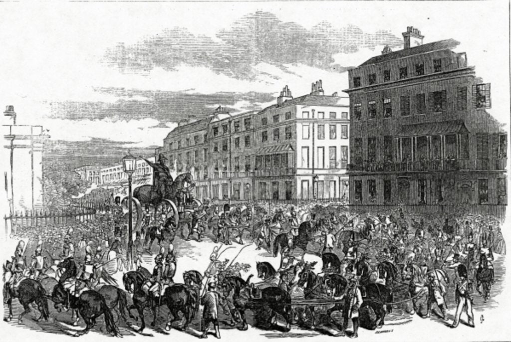 Detail of The Grand Procession of the Wellington Statue turning down Park Lane by Ebenezer Landells