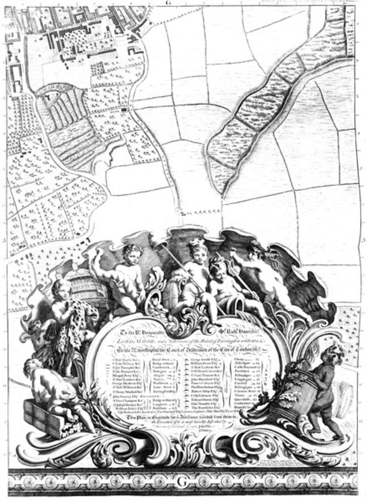 Detail of Inscription from Rocque's map of London, listing the city's Aldermen and their areas by John Rocque