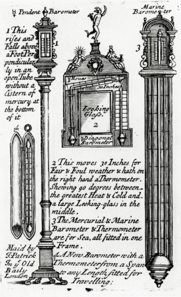 Detail of Advertisment for Barometers made by John Patrick by English School