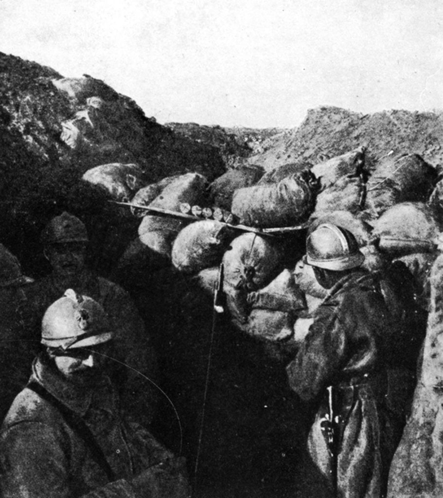Detail of Enemies in the same trench during WWI, French and German soldiers seperated only by a wall of sandbags by French Photographer