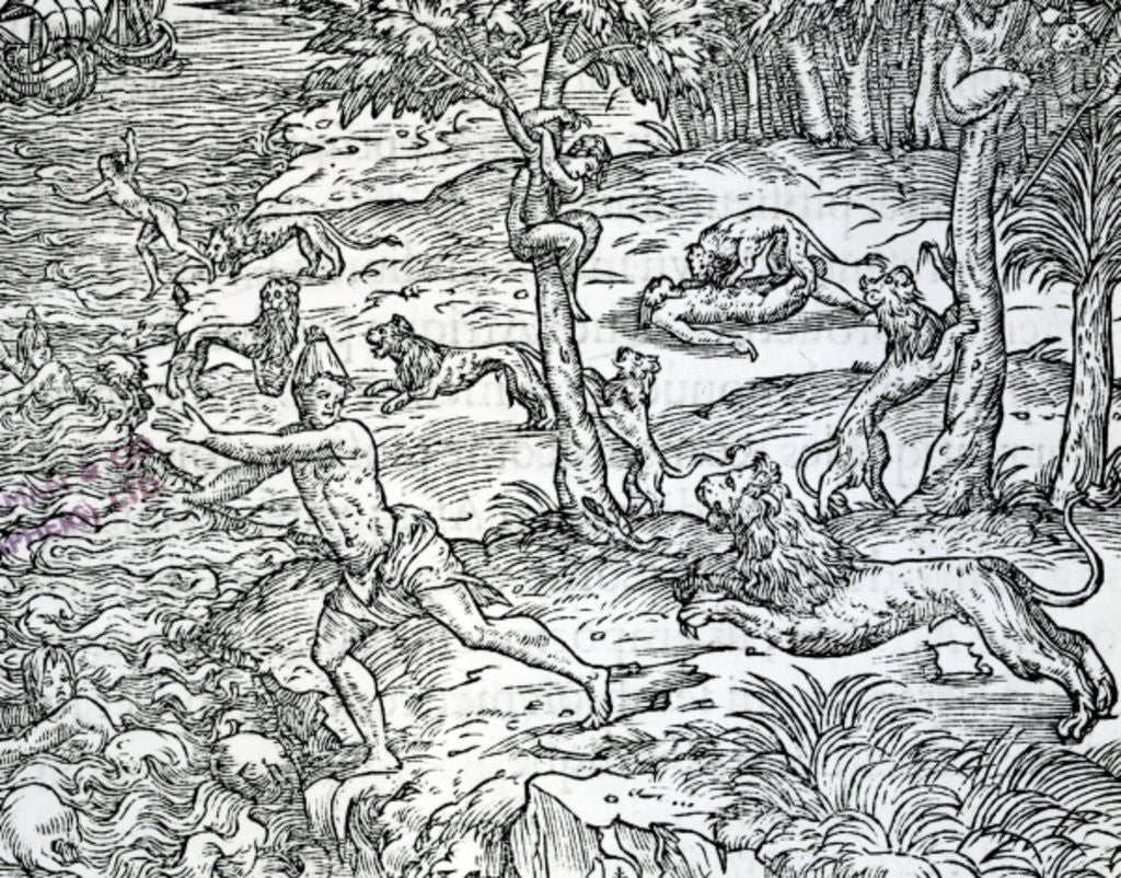 Detail of Lions attacking and eating humans by Jean the Younger Cousin