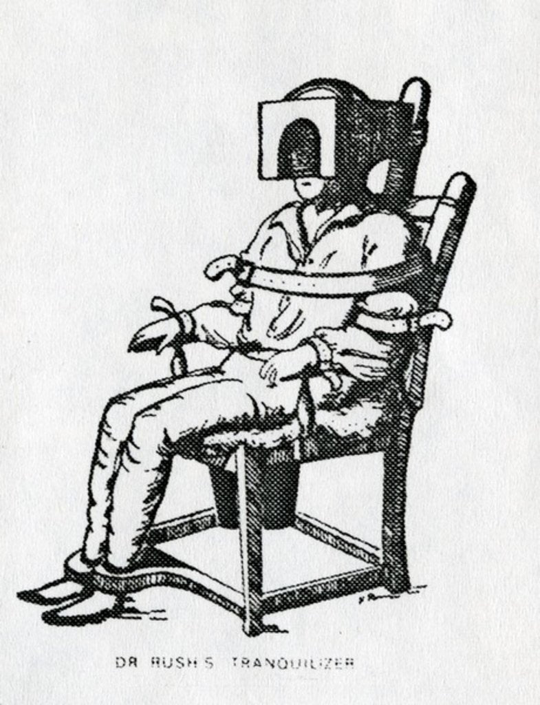 Detail of Dr Rush's Tranquilizer Chair by American School