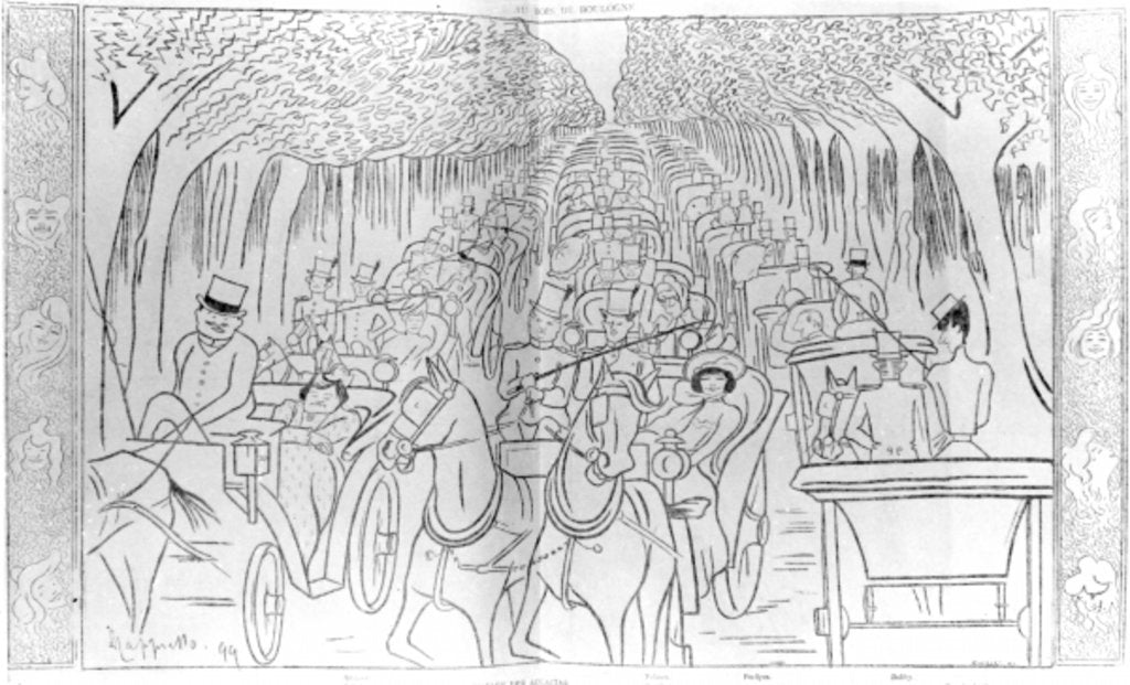 Detail of Stage, Music Hall and Opera stars of the Belle Epoque era, driving in the Bois de Boulogne, Avenue des Acacias, Paris by Leonetto Cappiello