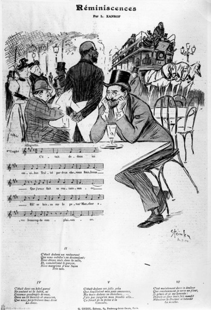 Detail of Sheet music for 'Reminiscences' by Leon Xanrof by Theophile Alexandre Steinlen