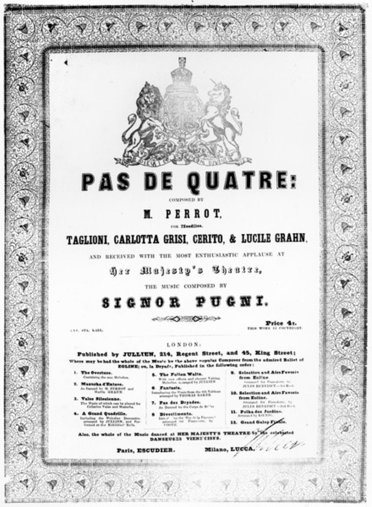 Detail of Cover of the sheet music for 'Pas de Quatre' by Jules Perrot, c.1845 by English School