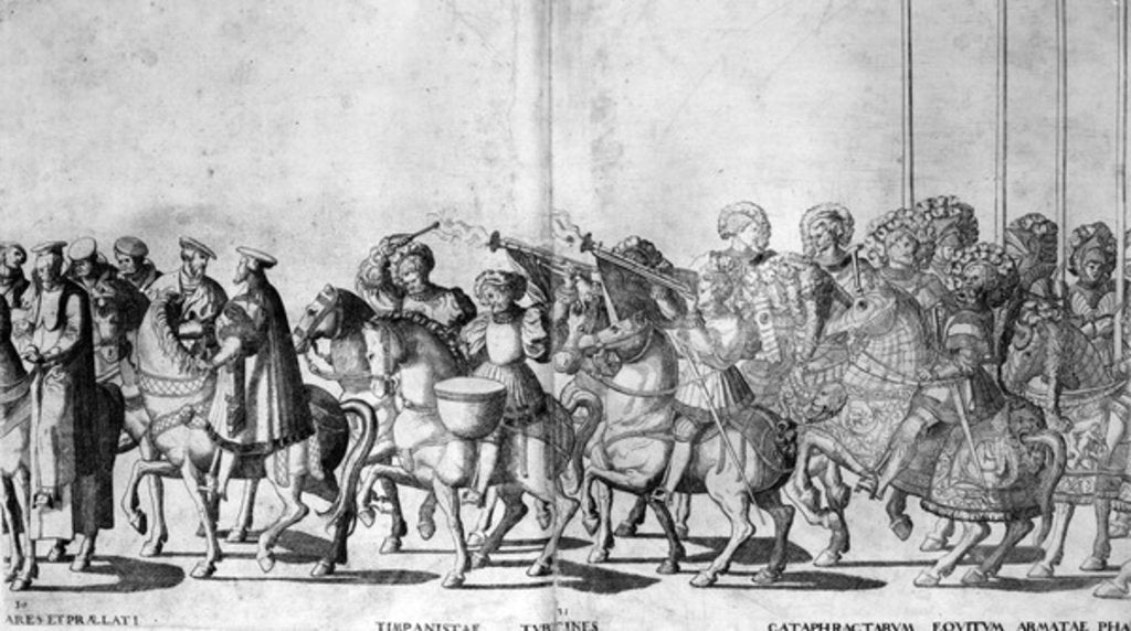 Detail of Plate 30 and 31 of the Entry of Pope Clement VII and Emperor Charles V into Bologna on 24 February 1530, published c.1530 by Nicholas Hogenberg