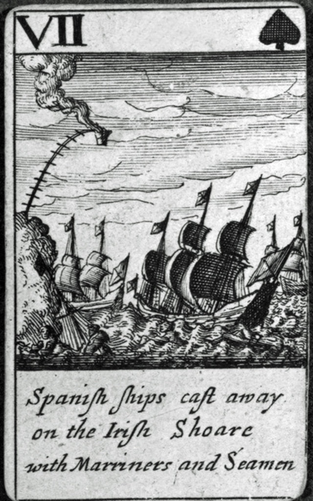 Detail of Spanish Ships Cast Away. VII of Spades from a pack of playing cards by English School