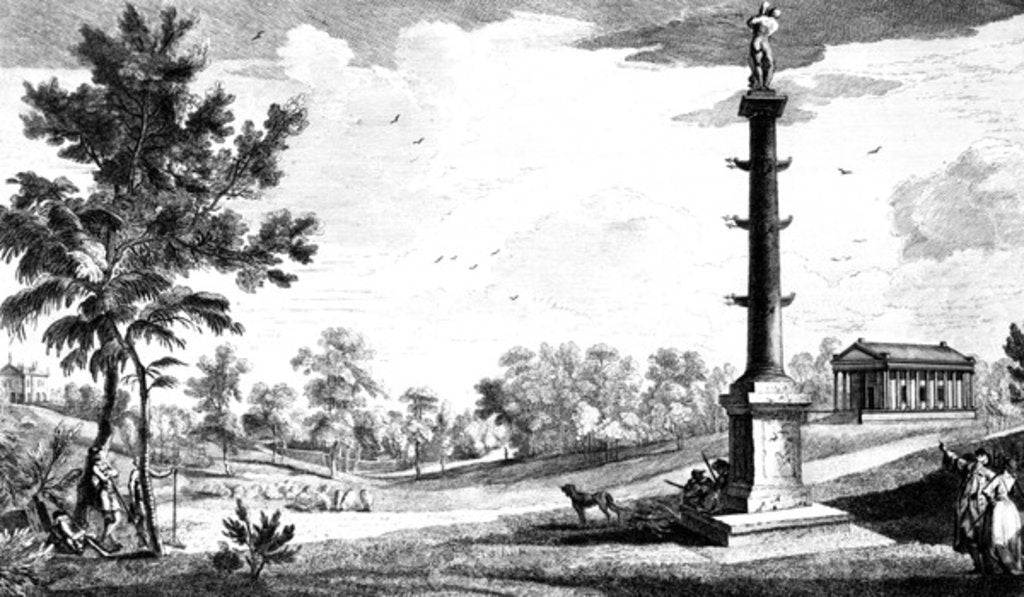 Detail of A View from Capt. Grenville's Monument to the Grecian Temple, Stowe House Gardens by Jean Baptiste Claude Chatelain