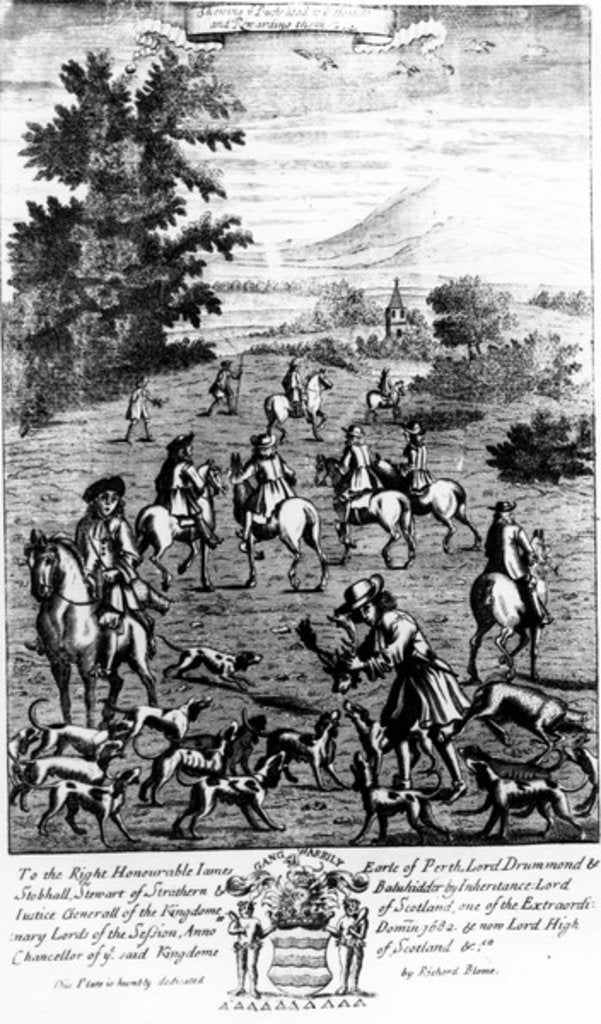 Detail of Showing ye Bucke head to the hounds and rewarding them by English School