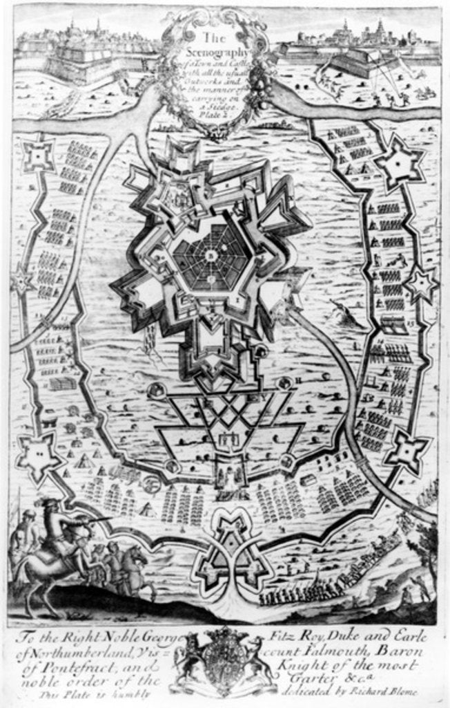 Detail of The scenography of a town and castle with all the usual outworks and the manner of carrying out a siege by English School