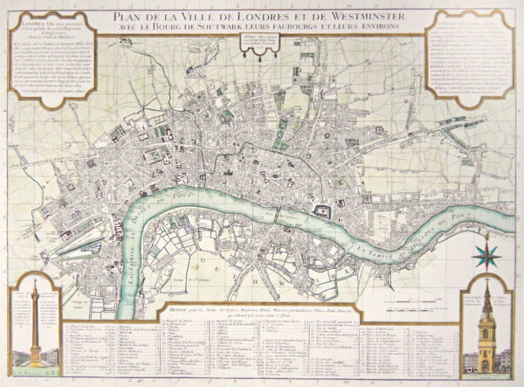 Detail of Plan of the Towns of London and Westminster, 1727 by Guillaume Danet