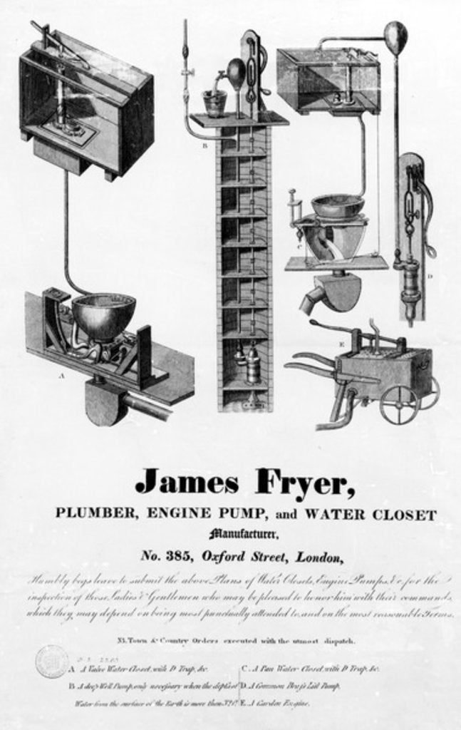 Detail of Advertisement for 'James Fryer, Plumber, Engine Pump and Water Closet Manufacturer' by English School
