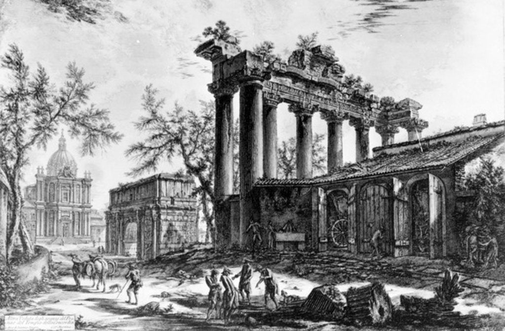 Detail of View of the Temple of Concord with the Arch of Septimius Severus and the Church of Santa Martina by Giovanni Battista Piranesi